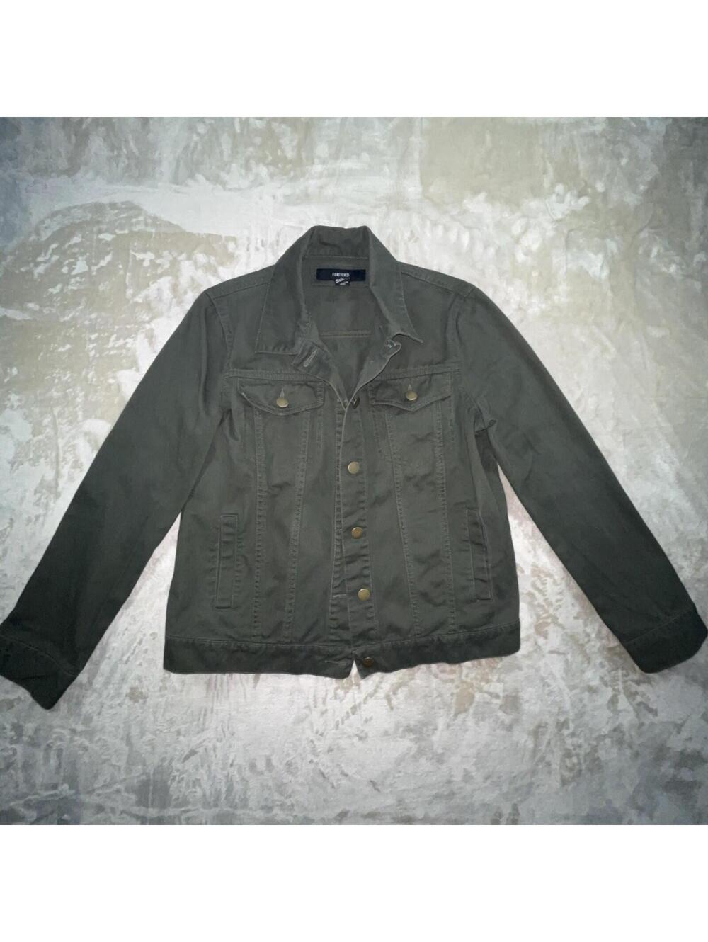 Forever 21 Jean Like Jacket Womans Military Green Size Small